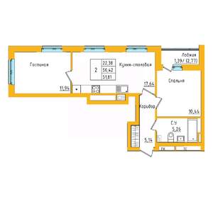 2-к квартира, вторичка, 52м2, 20/27 этаж