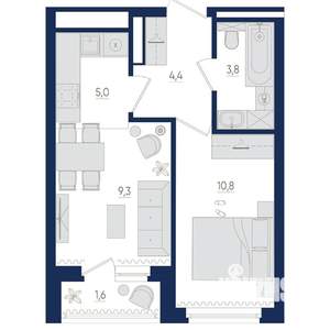 2-к квартира, вторичка, 34м2, 10/22 этаж