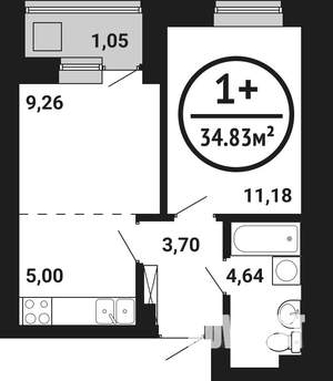 1-к квартира, вторичка, 35м2, 8/8 этаж