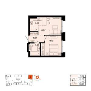 2-к квартира, вторичка, 34м2, 5/20 этаж