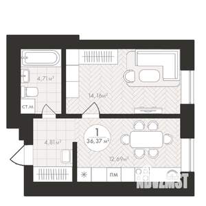 1-к квартира, строящийся дом, 36м2, 18/24 этаж