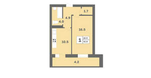 1-к квартира, вторичка, 42м2, 2/12 этаж