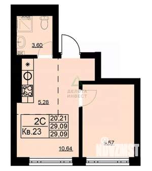 2-к квартира, вторичка, 29м2, 3/25 этаж