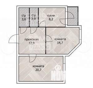 2-к квартира, вторичка, 62м2, 7/13 этаж