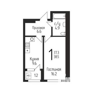 1-к квартира, строящийся дом, 39м2, 8/24 этаж