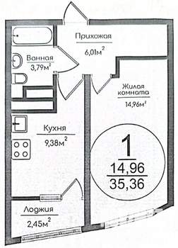 1-к квартира, вторичка, 35м2, 21/27 этаж