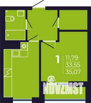 1-к квартира, строящийся дом, 35м2, 6/17 этаж