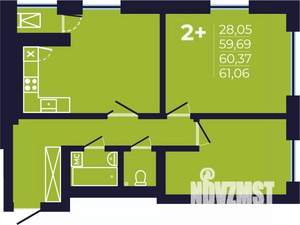 2-к квартира, строящийся дом, 60м2, 13/25 этаж