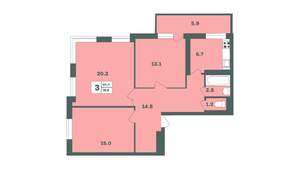 3-к квартира, вторичка, 77м2, 4/12 этаж