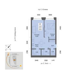 2-к квартира, вторичка, 61м2, 4/32 этаж