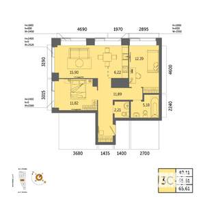 3-к квартира, вторичка, 66м2, 11/32 этаж
