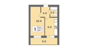 1-к квартира, вторичка, 37м2, 3/12 этаж