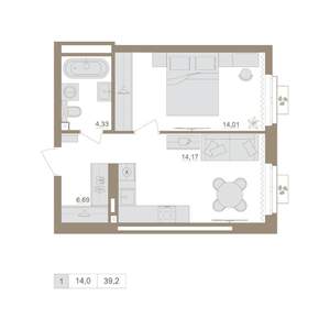1-к квартира, вторичка, 39м2, 25/25 этаж