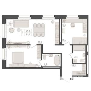 2-к квартира, вторичка, 82м2, 13/18 этаж