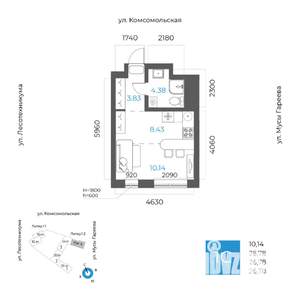 1-к квартира, вторичка, 27м2, 12/17 этаж
