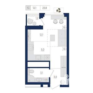 1-к квартира, вторичка, 24м2, 17/22 этаж