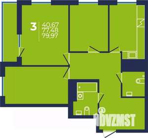 3-к квартира, строящийся дом, 79м2, 25/25 этаж