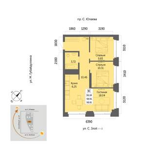 3-к квартира, вторичка, 59м2, 11/32 этаж