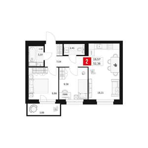 2-к квартира, вторичка, 52м2, 2/15 этаж