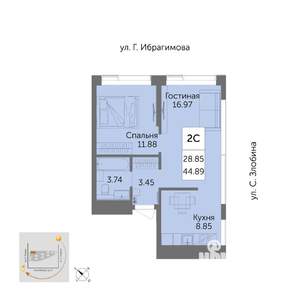 2-к квартира, вторичка, 45м2, 31/32 этаж