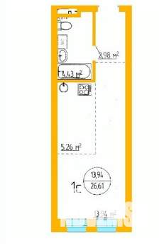 1-к квартира, строящийся дом, 27м2, 6/16 этаж