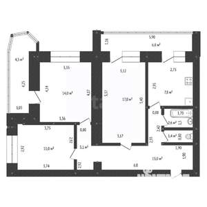 3-к квартира, вторичка, 75м2, 3/17 этаж