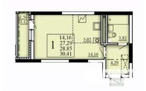 1-к квартира, строящийся дом, 29м2, 4/25 этаж