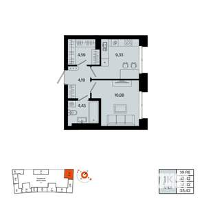 1-к квартира, вторичка, 33м2, 3/20 этаж