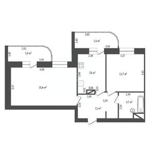 2-к квартира, вторичка, 52м2, 7/20 этаж