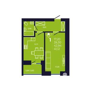 1-к квартира, вторичка, 42м2, 12/12 этаж