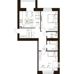 2-к квартира, вторичка, 67м2, 1/10 этаж