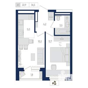 2-к квартира, вторичка, 37м2, 9/22 этаж