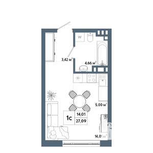 Студия квартира, строящийся дом, 27м2, 20/31 этаж