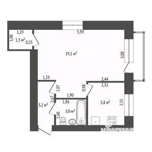 1-к квартира, вторичка, 32м2, 5/5 этаж