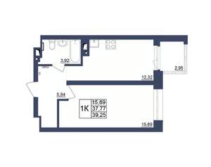 1-к квартира, строящийся дом, 39м2, 19/34 этаж