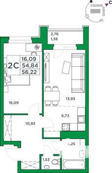 1-к квартира, вторичка, 55м2, 18/20 этаж
