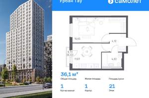 1-к квартира, вторичка, 36м2, 21/25 этаж