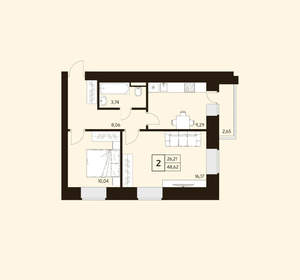 2-к квартира, вторичка, 49м2, 1/10 этаж