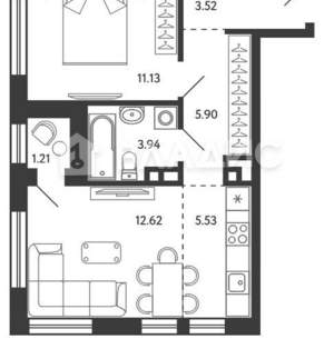 2-к квартира, вторичка, 43м2, 8/18 этаж