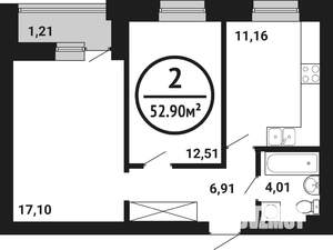 2-к квартира, вторичка, 53м2, 6/8 этаж