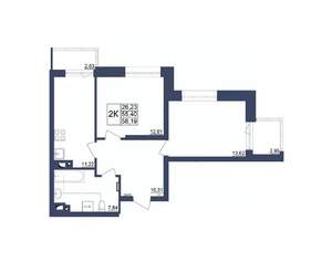 2-к квартира, строящийся дом, 58м2, 32/34 этаж
