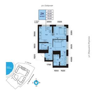 2-к квартира, вторичка, 56м2, 13/32 этаж