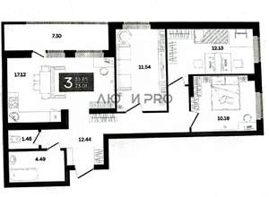 3-к квартира, вторичка, 73м2, 5/15 этаж