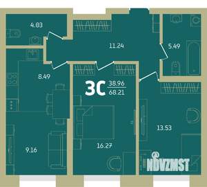 3-к квартира, строящийся дом, 77м2, 3/32 этаж