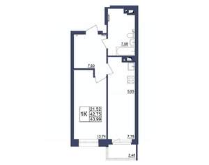 1-к квартира, строящийся дом, 44м2, 20/34 этаж