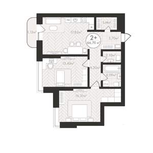 2-к квартира, строящийся дом, 67м2, 3/24 этаж