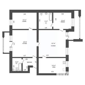 4-к квартира, вторичка, 106м2, 6/10 этаж