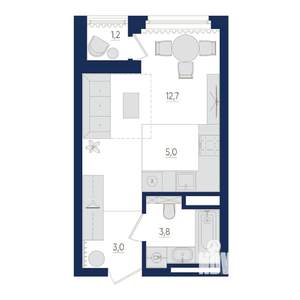 1-к квартира, вторичка, 25м2, 7/22 этаж