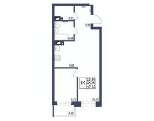 1-к квартира, строящийся дом, 47м2, 17/34 этаж