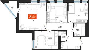 3-к квартира, вторичка, 83м2, 11/25 этаж